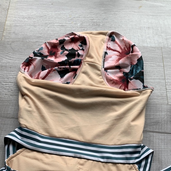 Albion Pink and Teal Floral and Striped Swim Suit, size M. - Picture 4 of 10